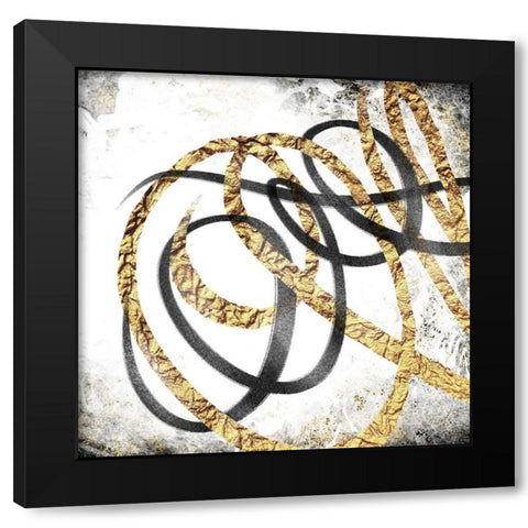 Gold And Black Scribble 3 Black Modern Wood Framed Art Print by Prime, Marcus