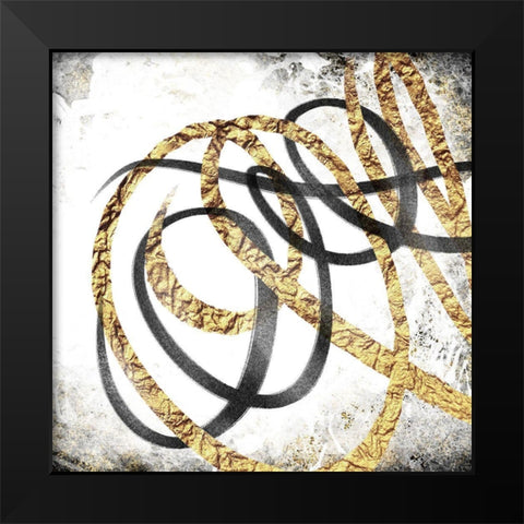Gold And Black Scribble 3 Black Modern Wood Framed Art Print by Prime, Marcus