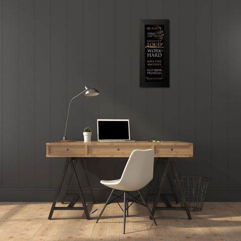 Be Happy Black Modern Wood Framed Art Print by Villa, Mlli
