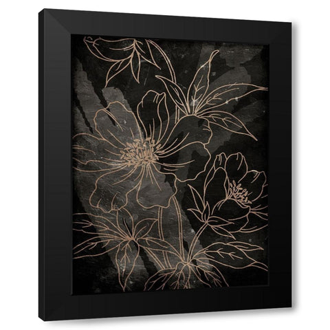 Muted Golden Abstract Floral Black Modern Wood Framed Art Print with Double Matting by Villa, Milli