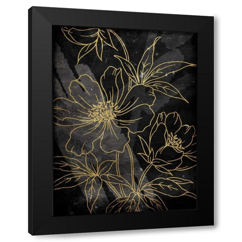 Golden Abstract Floral Black Modern Wood Framed Art Print with Double Matting by Villa, Milli