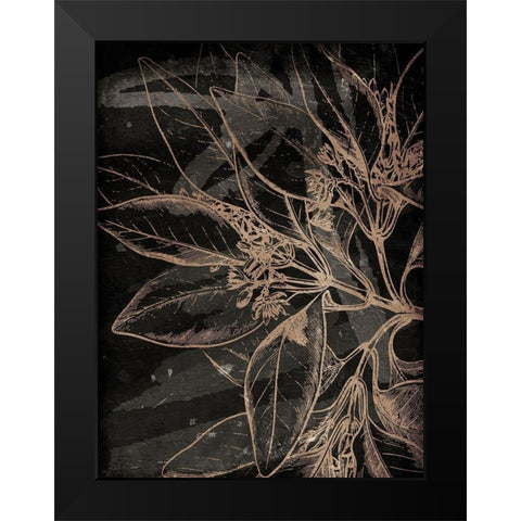 Muted Golden Abstract Floral Mate Black Modern Wood Framed Art Print by Villa, Milli