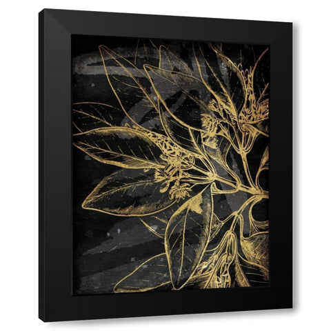 Golden Abstract Floral Mate Black Modern Wood Framed Art Print with Double Matting by Villa, Milli