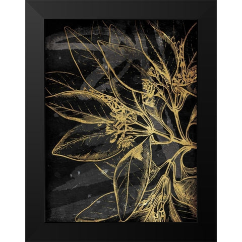 Golden Abstract Floral Mate Black Modern Wood Framed Art Print by Villa, Milli