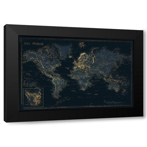 Golden Blue World Black Modern Wood Framed Art Print with Double Matting by Villa, Mlli