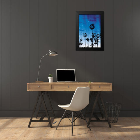 Palm Peach Night Blue Black Modern Wood Framed Art Print by Villa, Milli