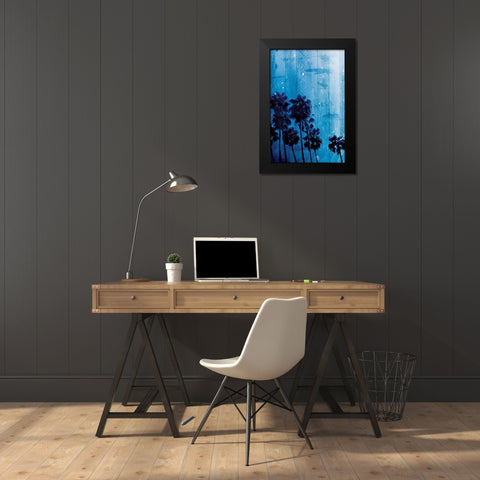 Palm Cool Night Blue Black Modern Wood Framed Art Print by Villa, Milli