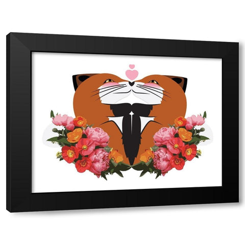 Fox Hug Flowers Black Modern Wood Framed Art Print by Villa, Mlli