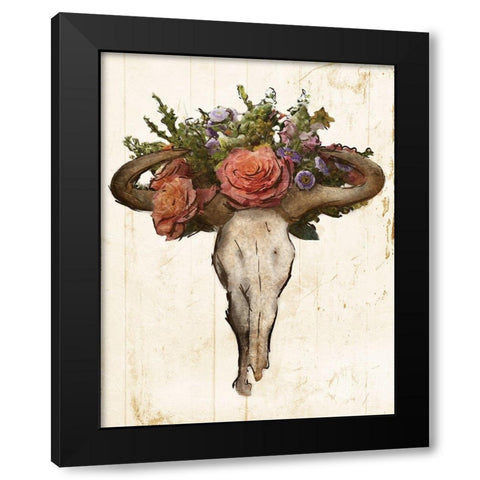 Flower On The Skull Dark Lines Black Modern Wood Framed Art Print by Villa, Mlli