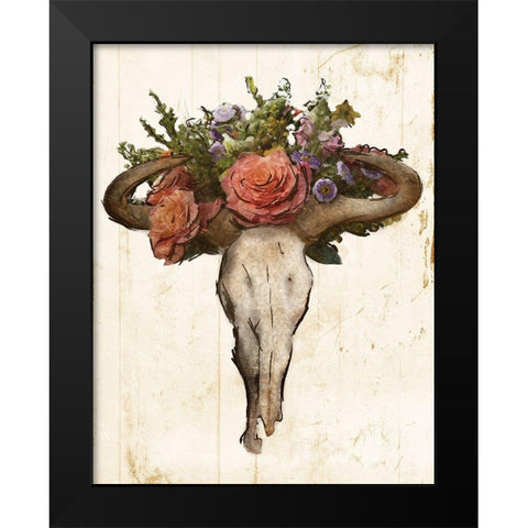 Flower On The Skull Dark Lines Black Modern Wood Framed Art Print by Villa, Mlli