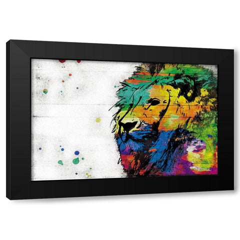 Rainbow Lion Black Modern Wood Framed Art Print by Villa, Mlli