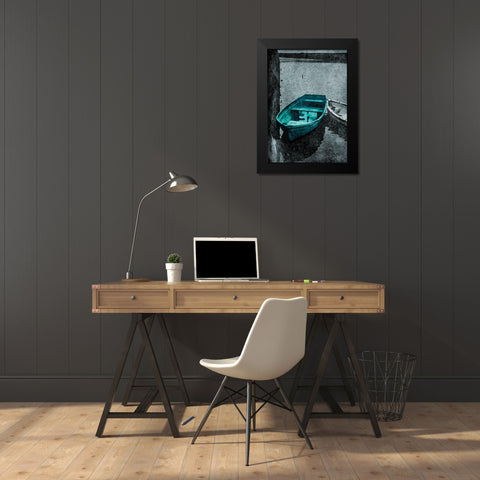 Boat In The Grey Black Modern Wood Framed Art Print by Villa, Milli