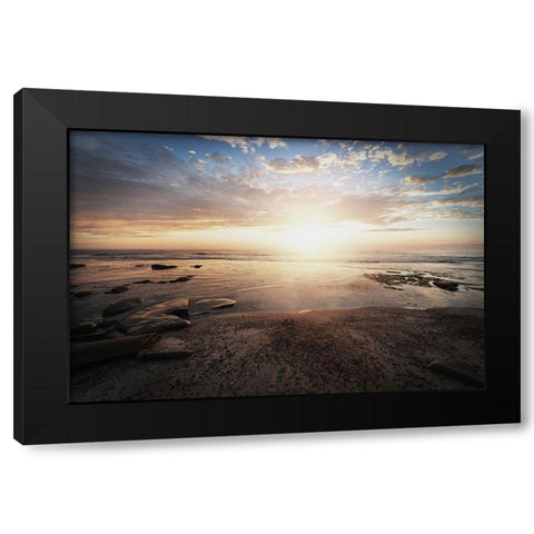 Walk On The Beach Black Modern Wood Framed Art Print with Double Matting by Villa, Mlli