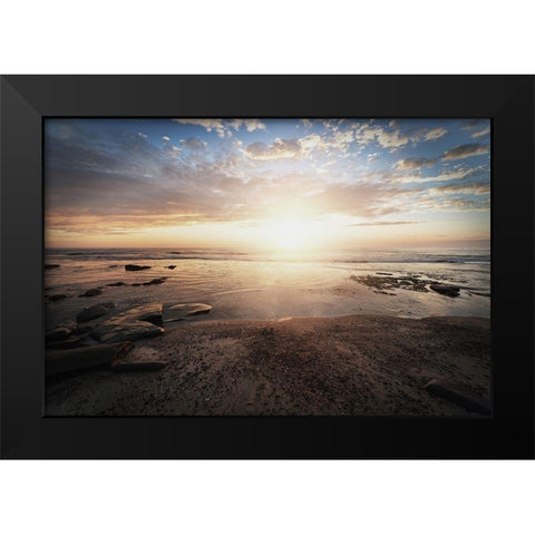 Walk On The Beach Black Modern Wood Framed Art Print by Villa, Mlli