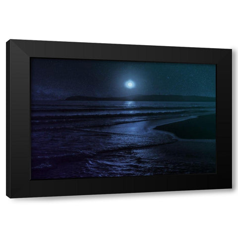 Beach Moon Black Modern Wood Framed Art Print with Double Matting by Villa, Milli