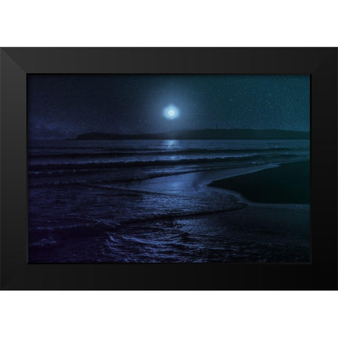 Beach Moon Black Modern Wood Framed Art Print by Villa, Milli