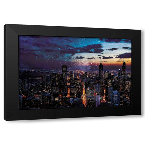 Chicago Skyline Black Modern Wood Framed Art Print with Double Matting by Villa, Mlli