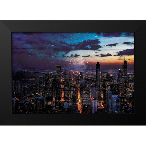 Chicago Skyline Black Modern Wood Framed Art Print by Villa, Mlli