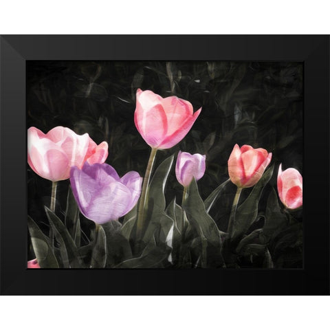 Tulips In The Dark Black Modern Wood Framed Art Print by Villa, Mlli