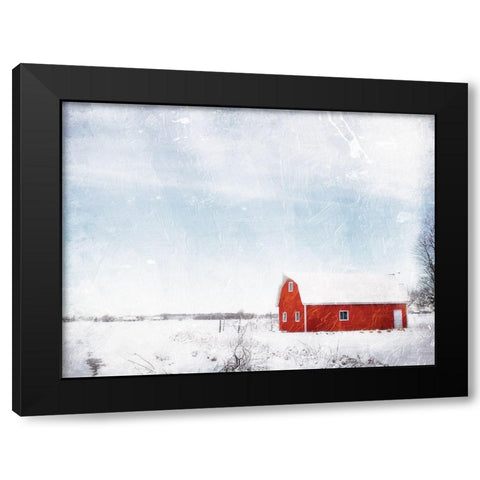 Barn In The Snow Black Modern Wood Framed Art Print by Villa, Mlli