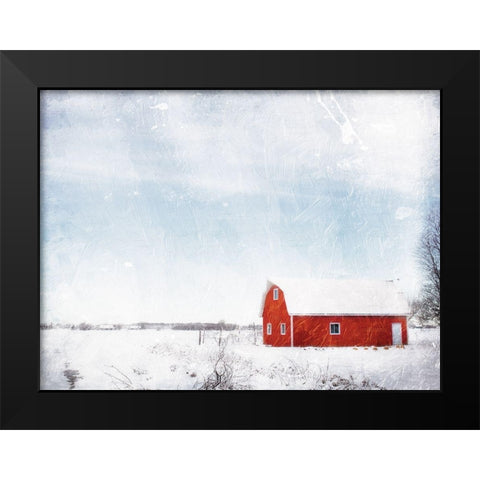 Barn In The Snow Black Modern Wood Framed Art Print by Villa, Mlli