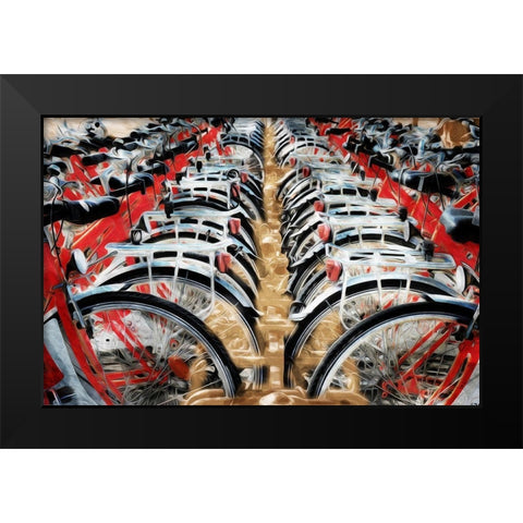 Red Bikes Black Modern Wood Framed Art Print by Villa, Mlli