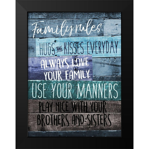 Family Rules Black Modern Wood Framed Art Print by Villa, Mlli
