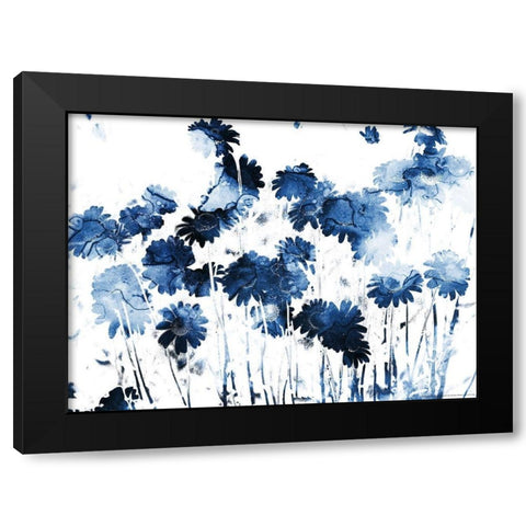 Blue Hues Flowers Black Modern Wood Framed Art Print by Villa, Mlli