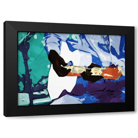 Guitar Play Black Modern Wood Framed Art Print by Villa, Mlli