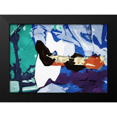Guitar Play Black Modern Wood Framed Art Print by Villa, Mlli