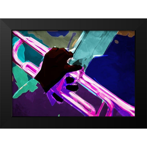 Trumpet Play Black Modern Wood Framed Art Print by Villa, Mlli