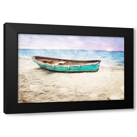 Lonely Boat on Beach Black Modern Wood Framed Art Print by Villa, Mlli
