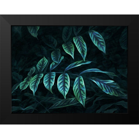 Teal Blue Leaves Black Modern Wood Framed Art Print by Villa, Milli