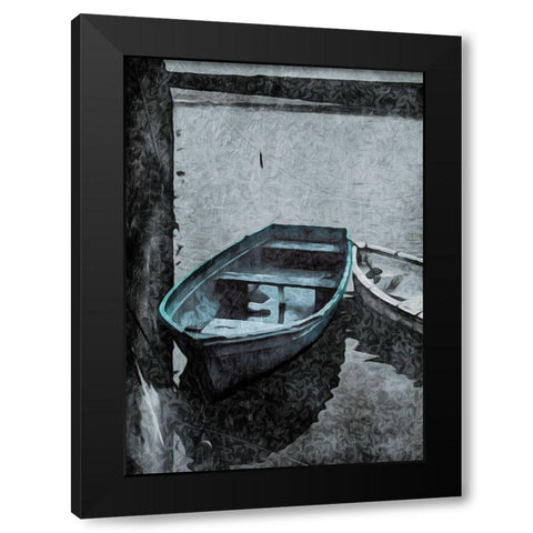 Boat In The Blue Black Modern Wood Framed Art Print by Villa, Mlli