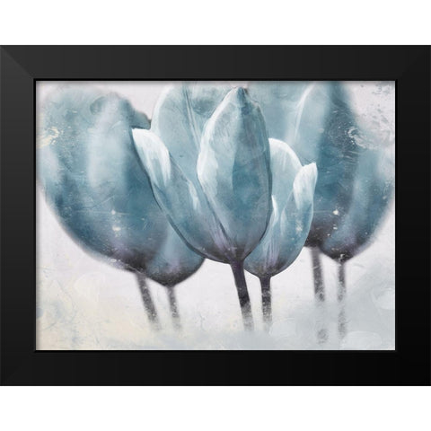 Three Tulip Blue Black Modern Wood Framed Art Print by Villa, Milli
