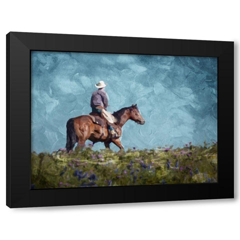 Cowboy Enjoys The Outlooktif Black Modern Wood Framed Art Print by Villa, Mlli