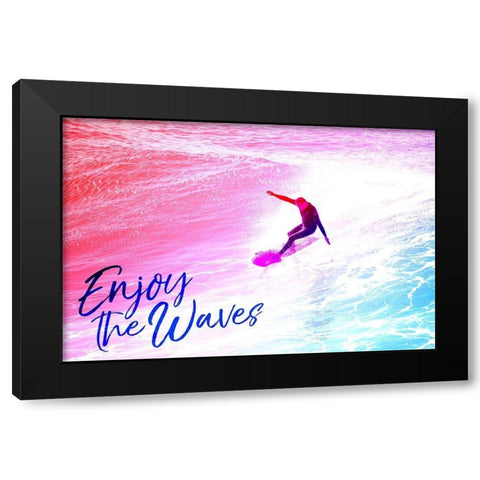 Enjoy the Waves Black Modern Wood Framed Art Print by Villa, Mlli