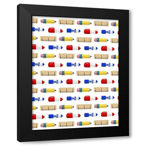 School Supply Pattern Black Modern Wood Framed Art Print with Double Matting by Villa, Mlli