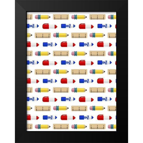 School Supply Pattern Black Modern Wood Framed Art Print by Villa, Mlli