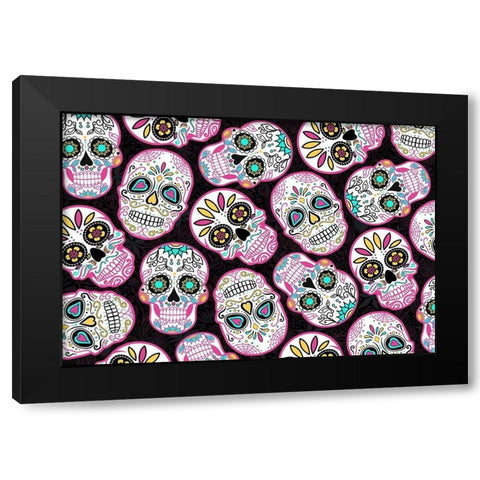 Pink Skulls Black Modern Wood Framed Art Print by Villa, Mlli