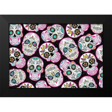 Pink Skulls Black Modern Wood Framed Art Print by Villa, Mlli