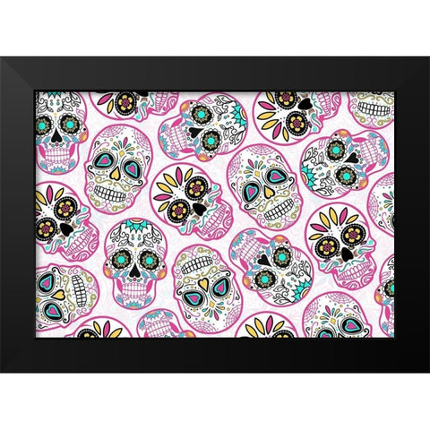 Pink Skulls Reverse Black Modern Wood Framed Art Print by Villa, Mlli