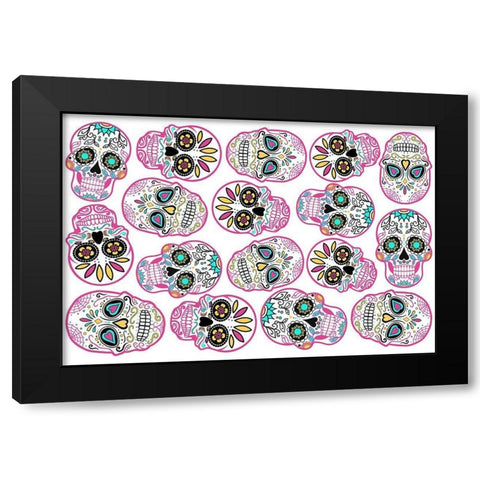 Pink Skulls White Back Black Modern Wood Framed Art Print with Double Matting by Villa, Mlli