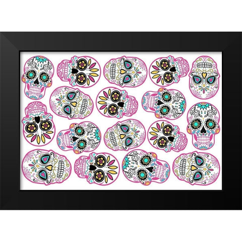 Pink Skulls White Back Black Modern Wood Framed Art Print by Villa, Mlli