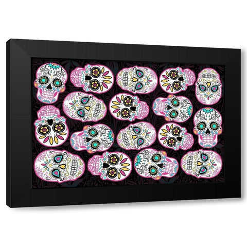 Pink Skulls Black Back Black Modern Wood Framed Art Print by Villa, Mlli