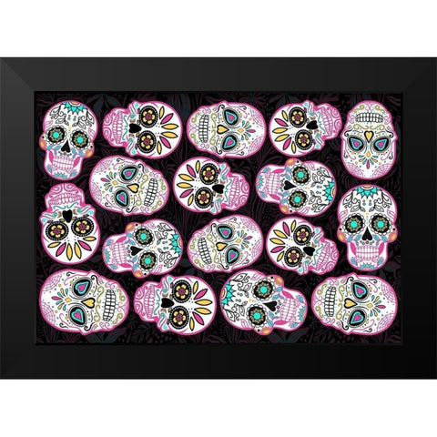 Pink Skulls Black Back Black Modern Wood Framed Art Print by Villa, Mlli