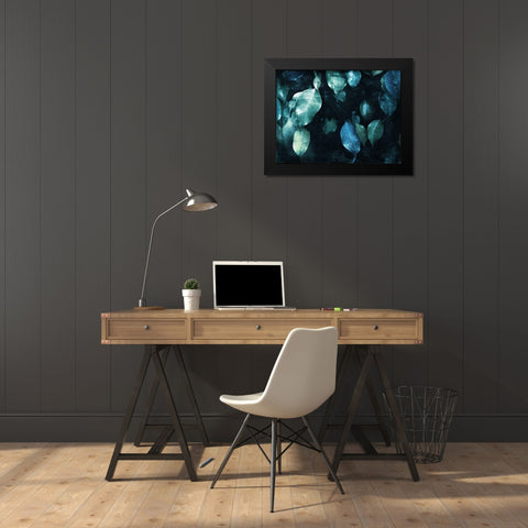 Teal Hanging Leaves Black Modern Wood Framed Art Print by Villa, Milli