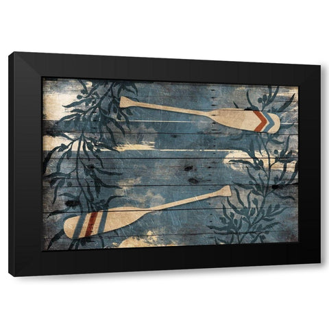 Blue Wall Oars Black Modern Wood Framed Art Print with Double Matting by Villa, Mlli