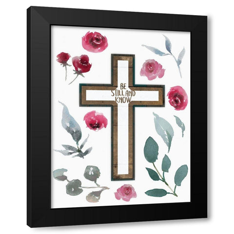 Be Still Cross Black Modern Wood Framed Art Print by Villa, Mlli