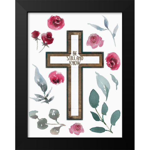 Be Still Cross Black Modern Wood Framed Art Print by Villa, Mlli